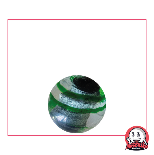 My-Glassmarbles Dragon's Eye Marble, 16mm, semi-opaque silver, green stripe