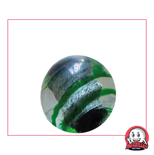 My-Glassmarbles 25mm Dragon Eye Marble, semi-opaque black and silver with green stripes