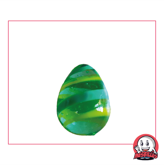 Marble Egg My-Glassmarbles, unusual shape, translucent green glass with yellow and green stripes, 25mm