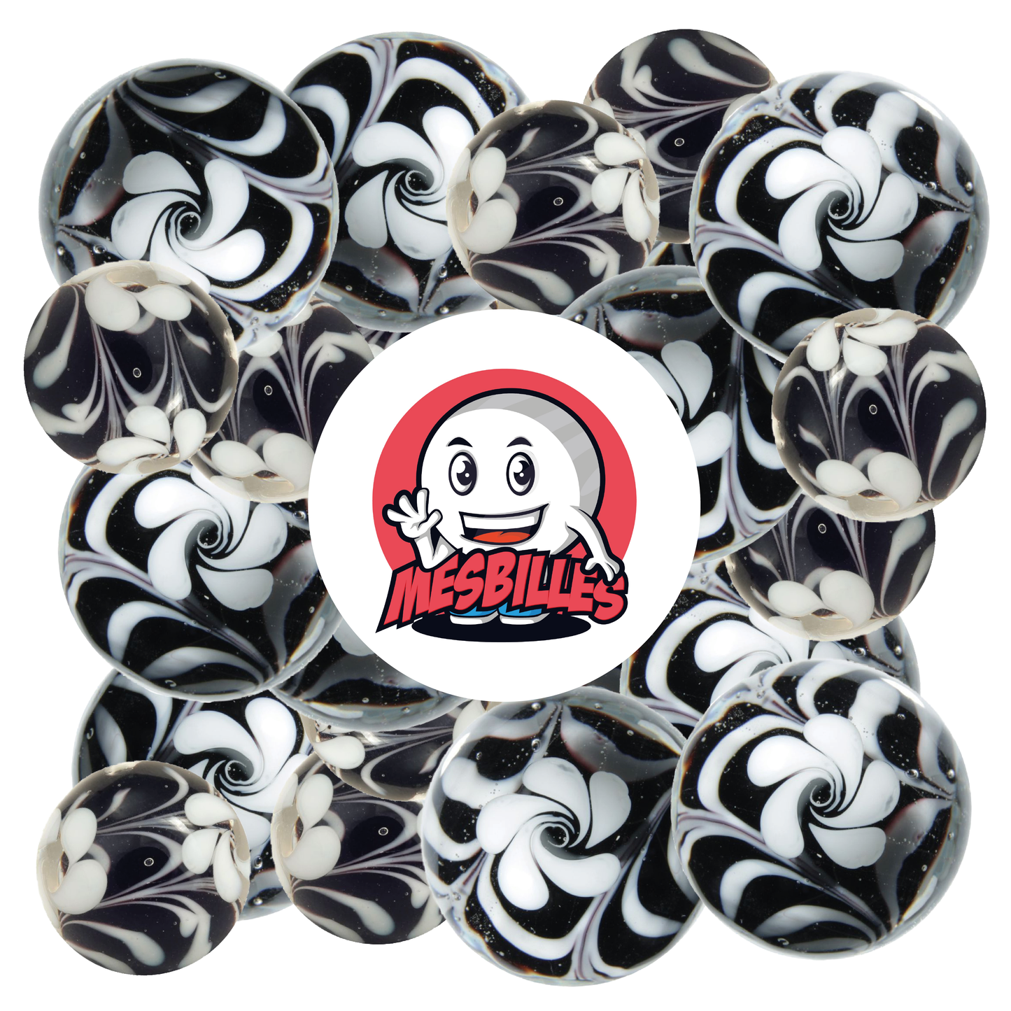 1 Marble Black Flower Art 22 mm