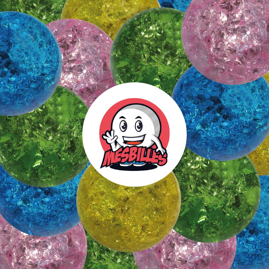 Marbles Art krakel, 50 mm marbles in 4 colours: pink, yellow, blue, green