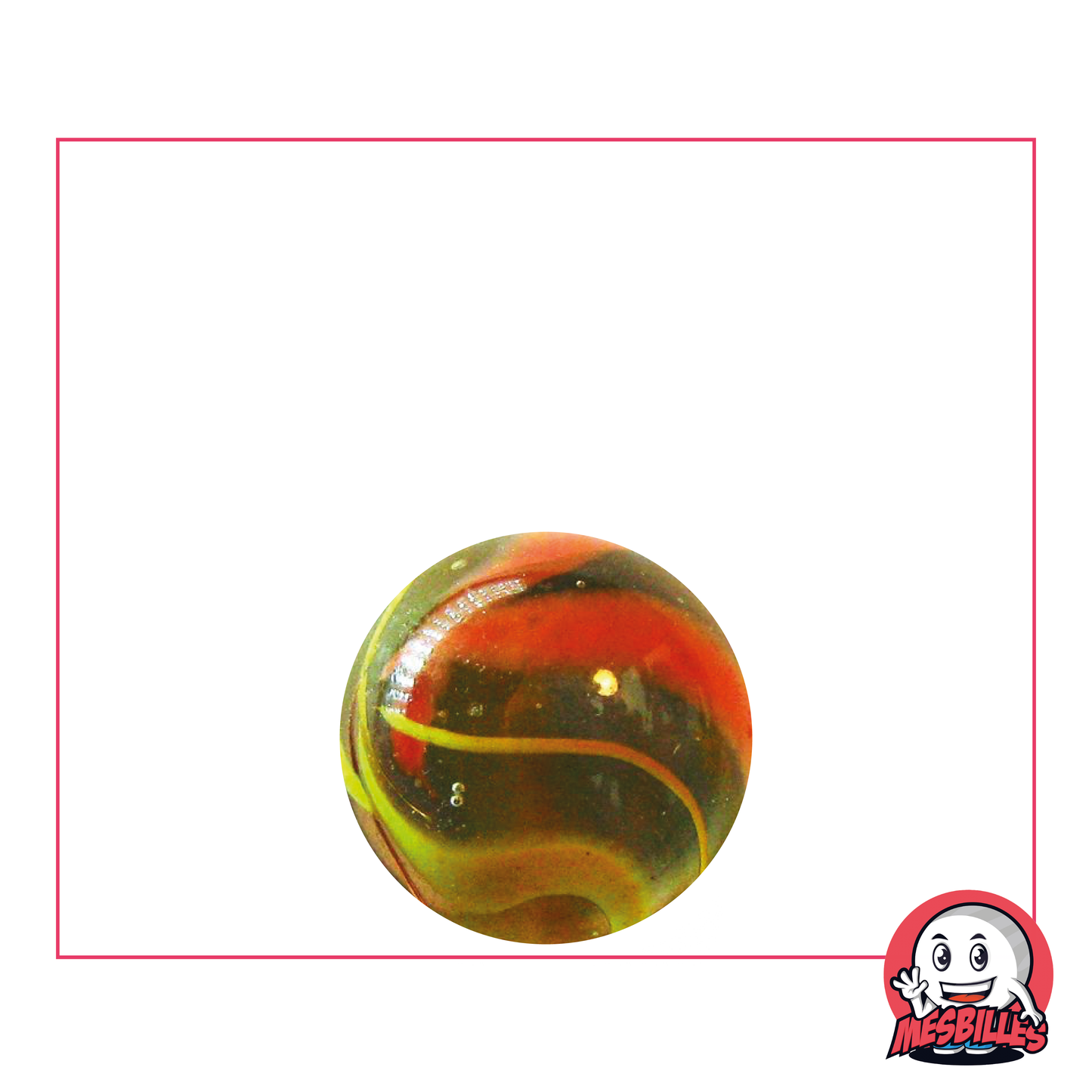 1 Marble Condor 16 mm, round translucent glass marble with orange traces on the surface