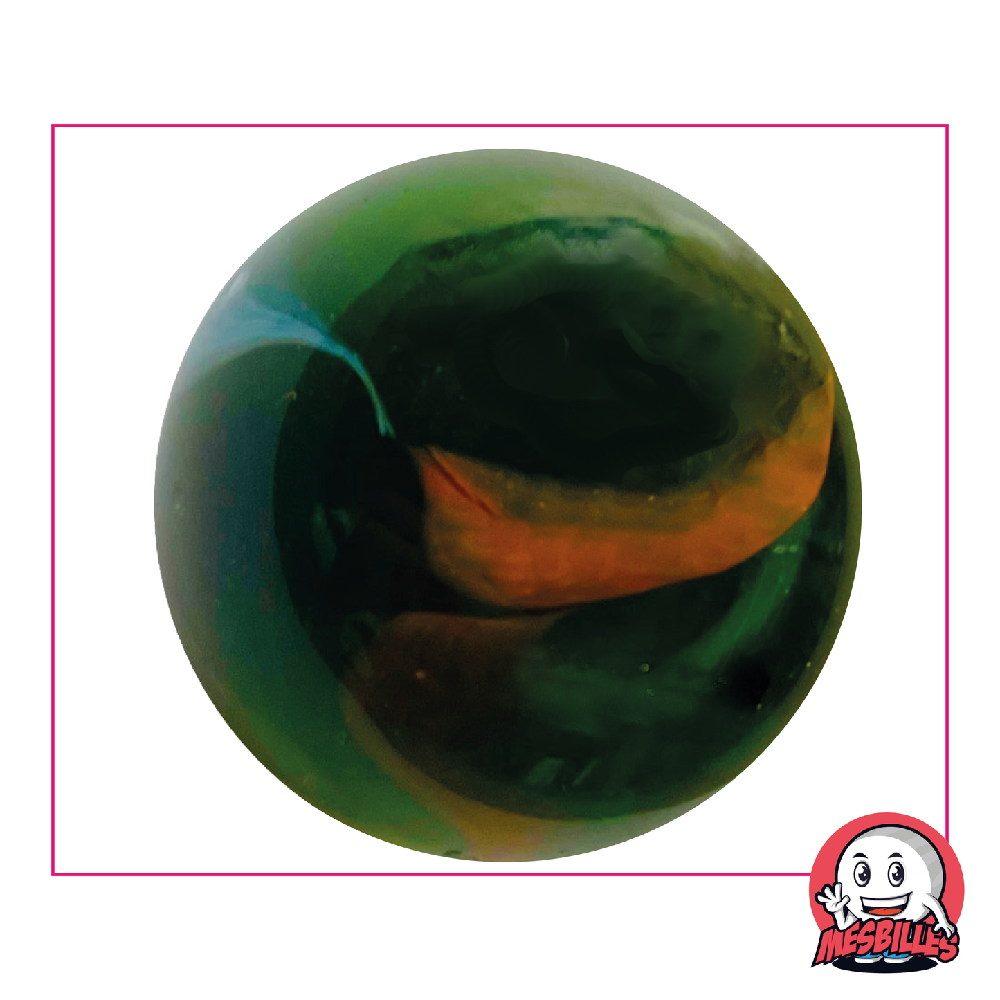 50 mm Croco marble in transparent glass, coloured spot on the surface, very large marble