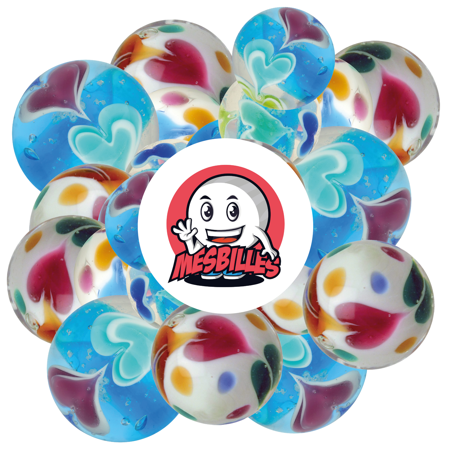 1 Blue Ice Cream Art Marble 16 mm