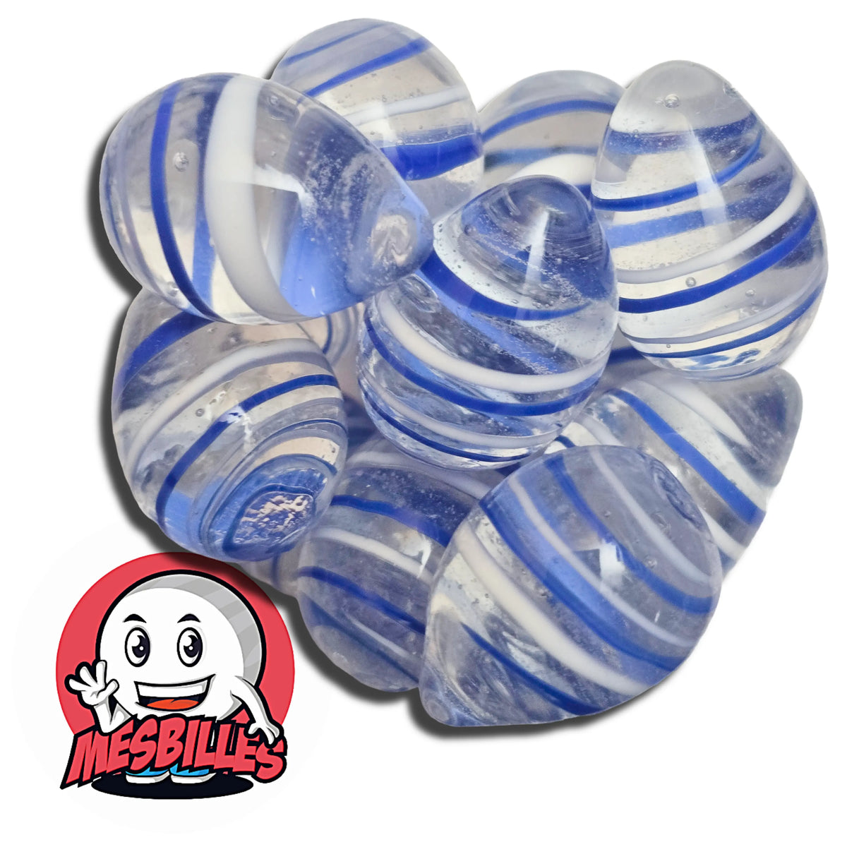 Lot de billes œuf cristal transparent rayées bleu avec spirales décoratives – MesBilles
