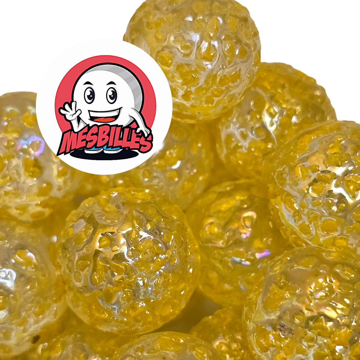 MesBilles Pépite Jaune Intense 16 mm translucide avec éclats jaunes dorés dans le verre