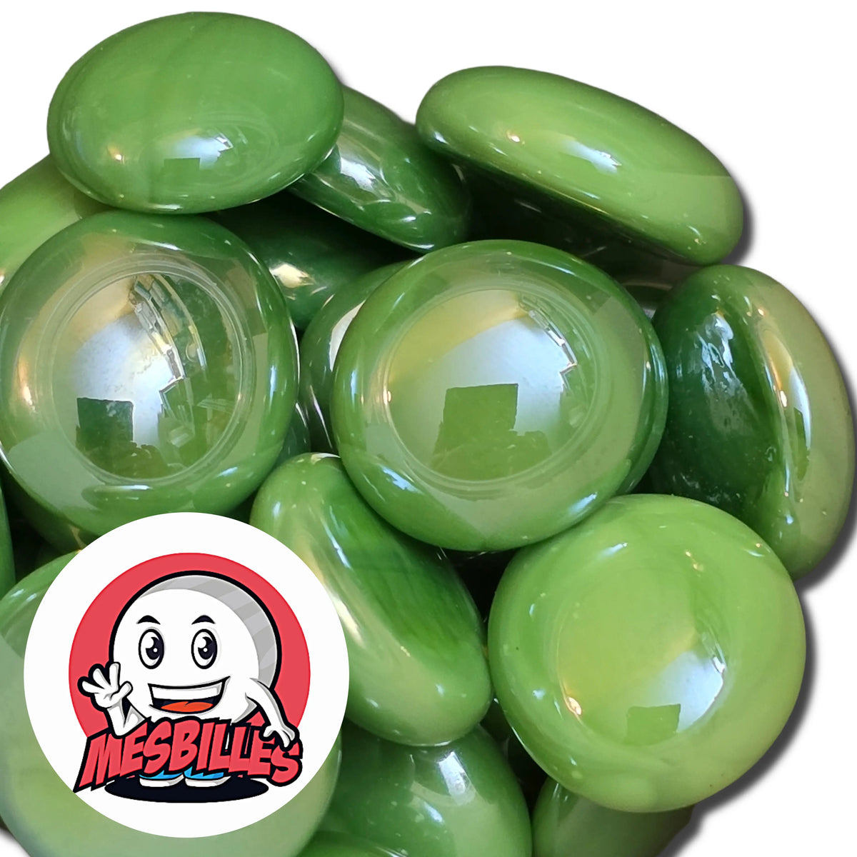 Billes plates Glossy Vert réunies, vue d'ensemble