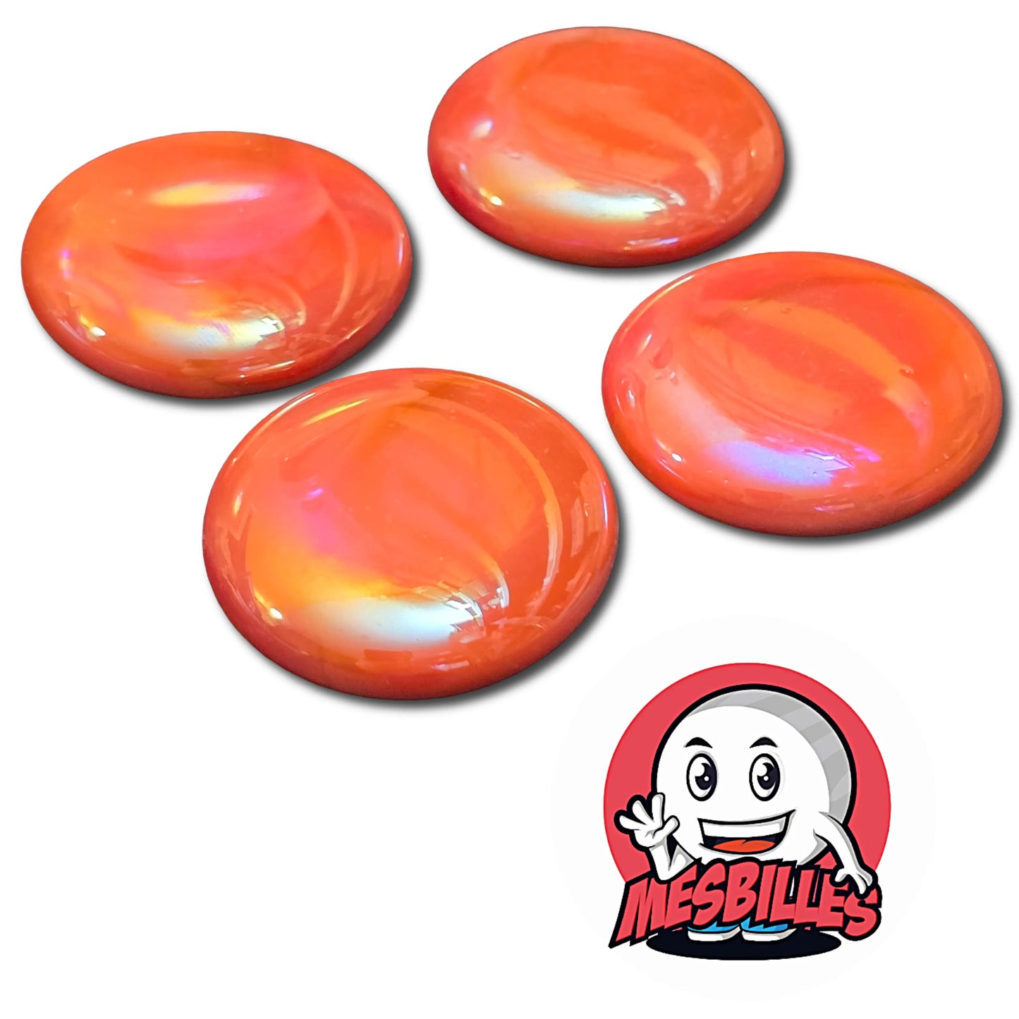 Très Grande Bille Plate en verre Opaque et Brillant de Couleur Orange - Pour Jouer, Décorer ou Collectionner, avec MesBilles.