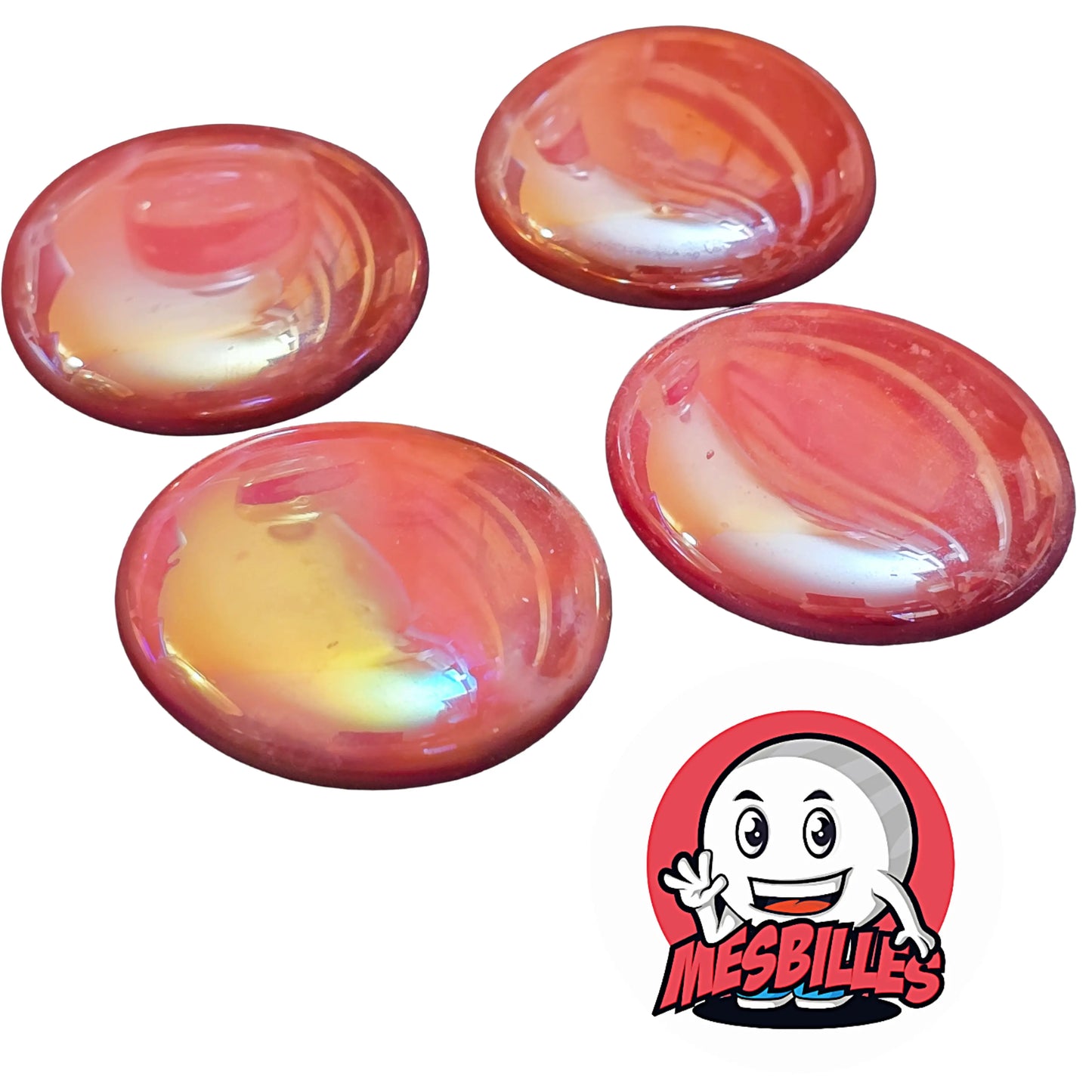 Très Grande Bille Plate en verre Opaque et Brillant de Couleur Rouge Pour Jouer, Décorer ou Collectionner, avec MesBilles.