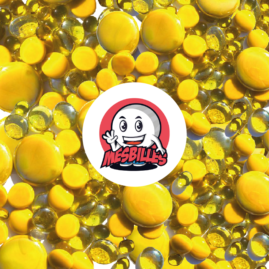 My-Glassmarbles - 250 gr Flat Marbles, Yellow mix, 30mm, 18mm, 12mm, opaque and transparent