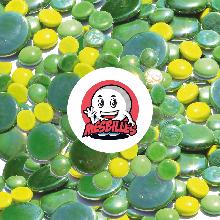 My-Glassmarbles - 250 gr Flat Marbles glossy green and lime green, 30mm, 18mm and 12mm