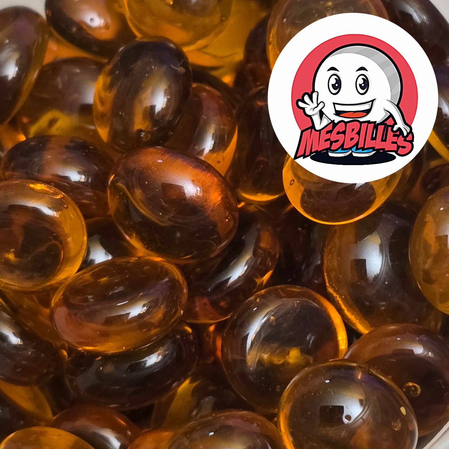 Petit Galet en verre Translucide de Couleur Ambre, Collection Bille Loupe.