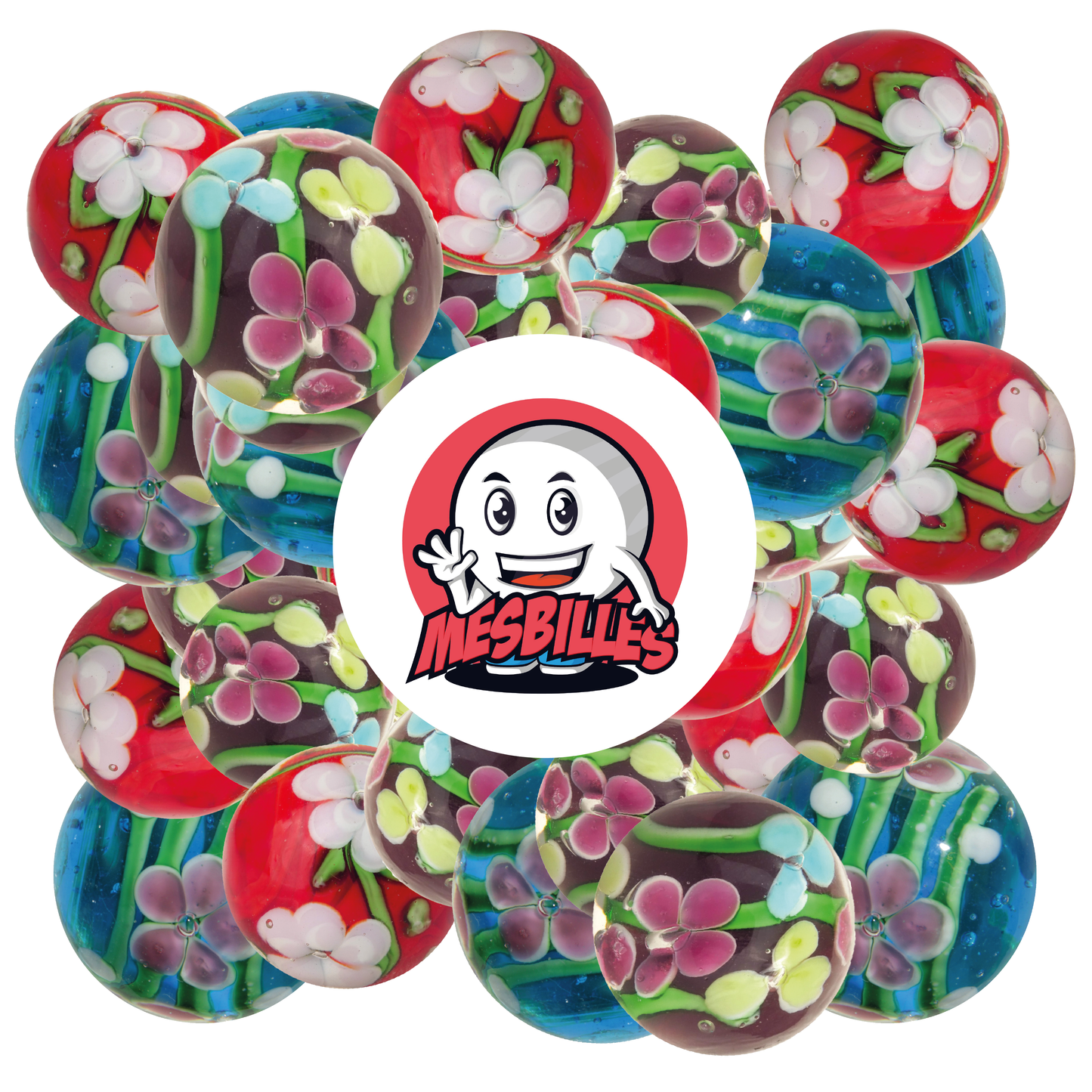 1 Marble Art Stem Flower Red 16 mm