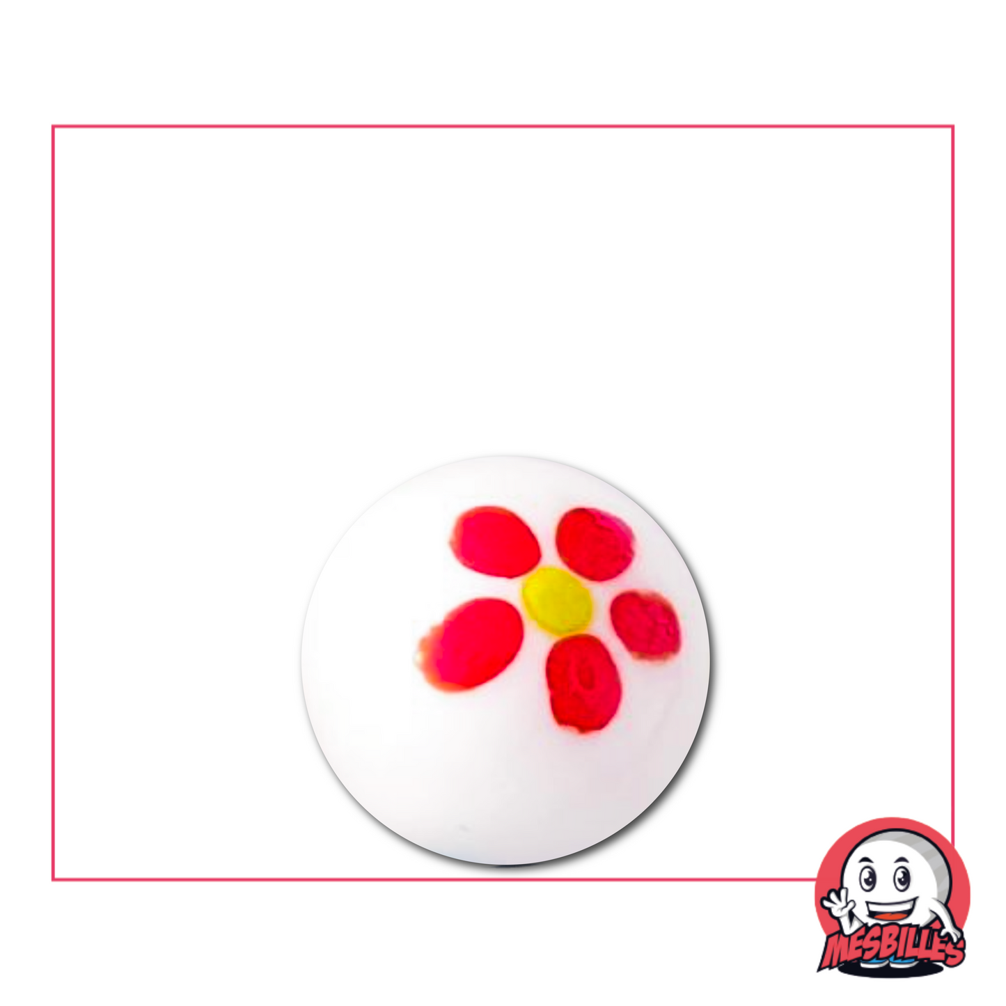 The 16 mm Red Daisy Marble is an art marble, handcrafted.