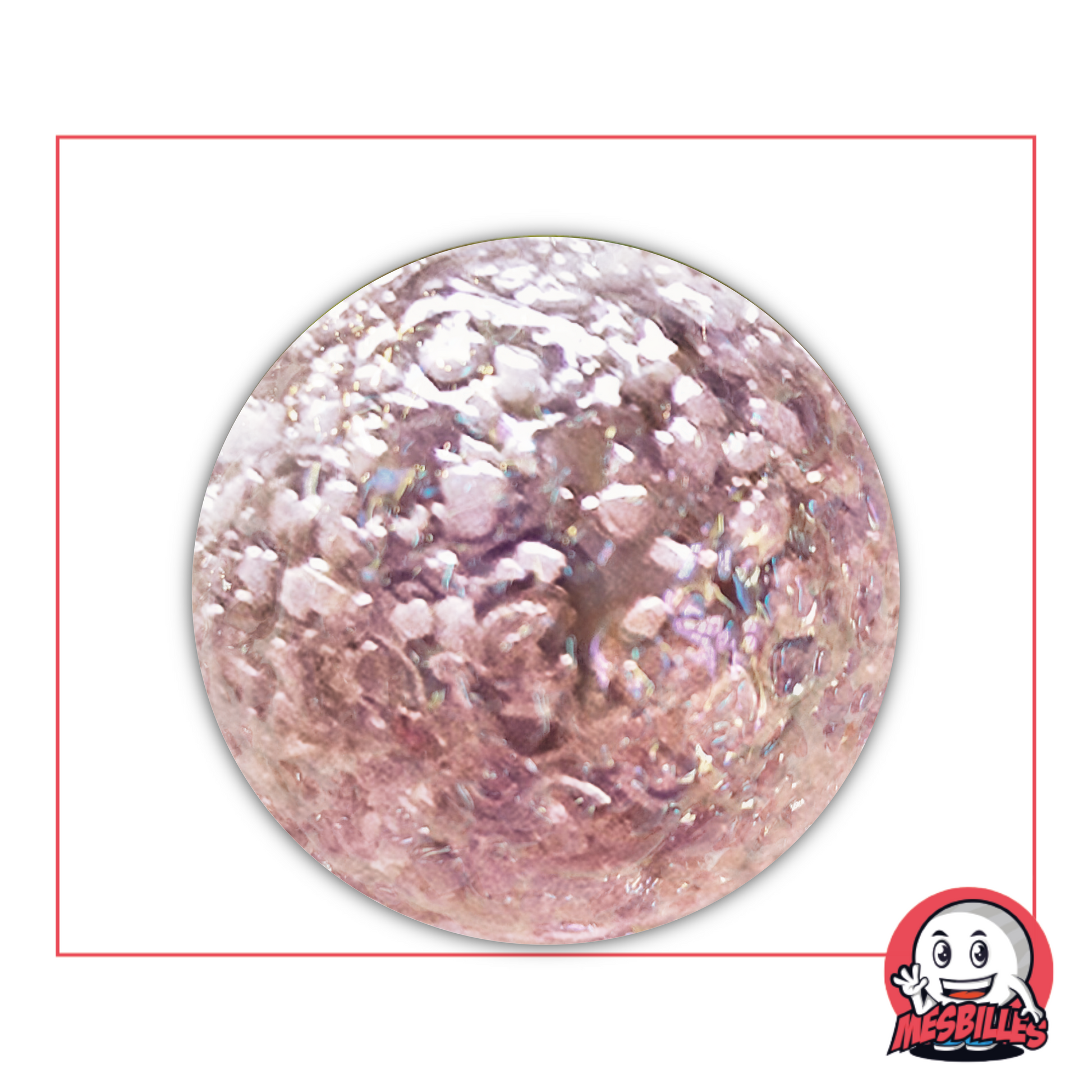 50 mm Marbles with a crystalline texture, pearly pink tones and a surface reminiscent of a distant planet sculpted by grains of interstellar sand.