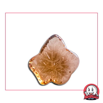 Shaped Marble glass marble, maple leaf shape, translucent peach colour with internal ribs