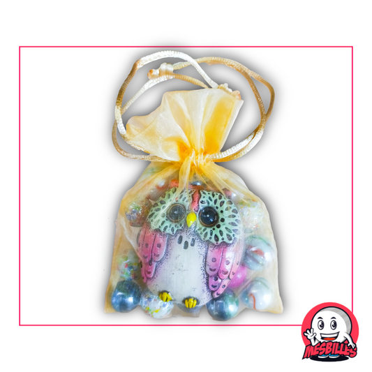 Happy Owl + 20 Pink & Storm Marbles - My-Glassmarbles Charm & Fancy