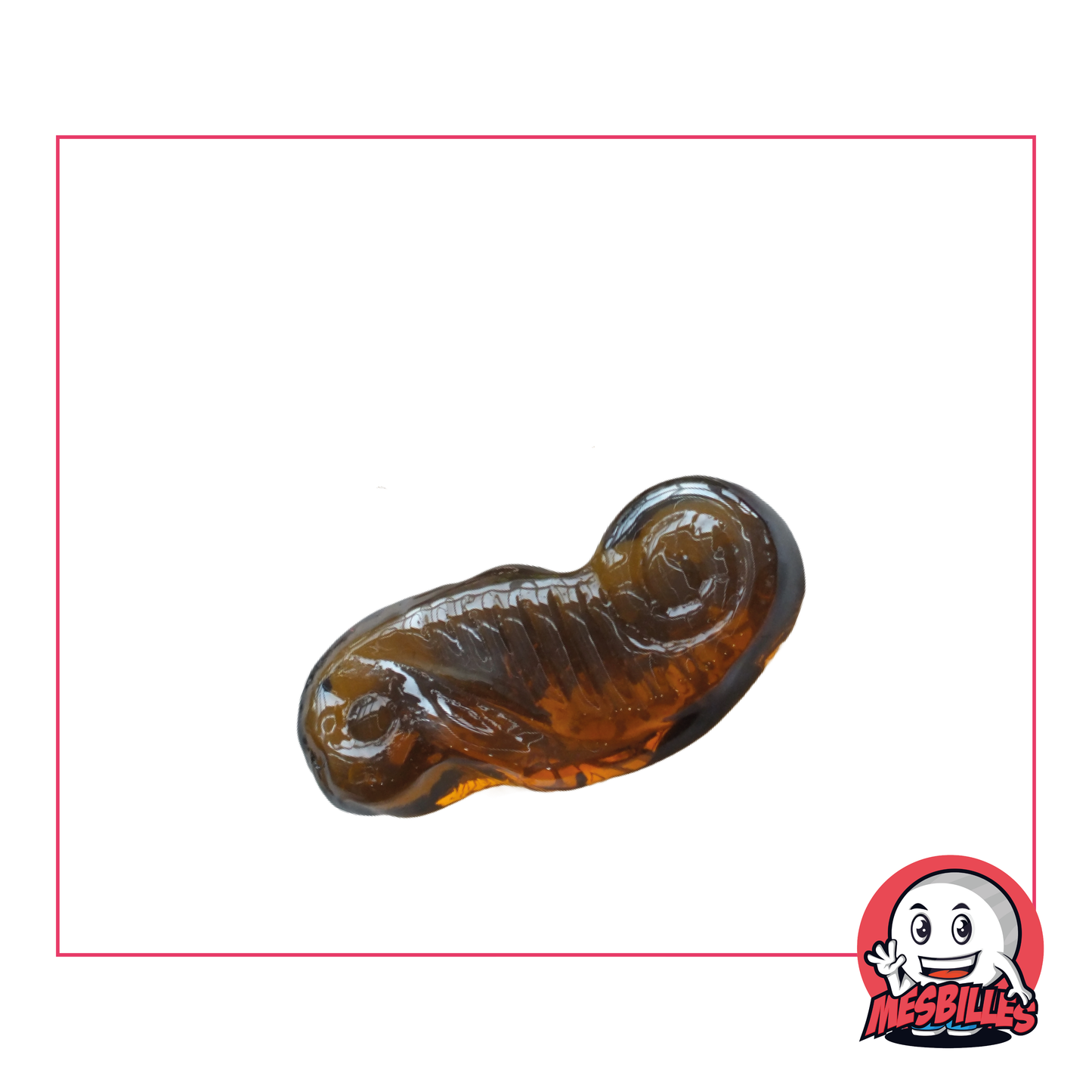 30 mm amber glass Marble Seahorse, detail of a stylised seahorse with golden highlights