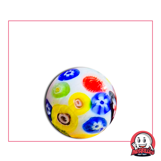 Large 22 mm white Marble with millefiori coloured flowers