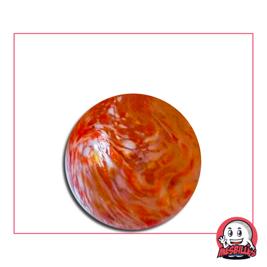 Translucent glass marble from the Kim'Play family of Collector Marbles, 25 mm and covered in red spots.
