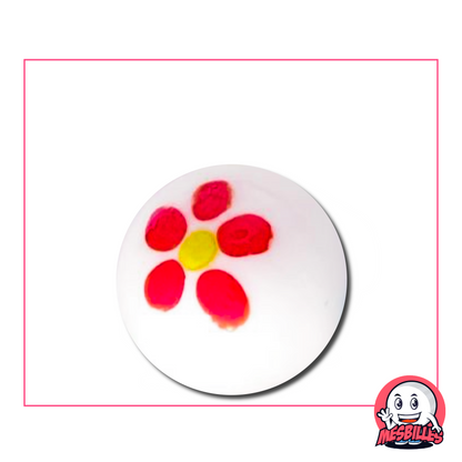 The 25 mm White and Red Daisy Marble is an art marble, made by craftsmen.