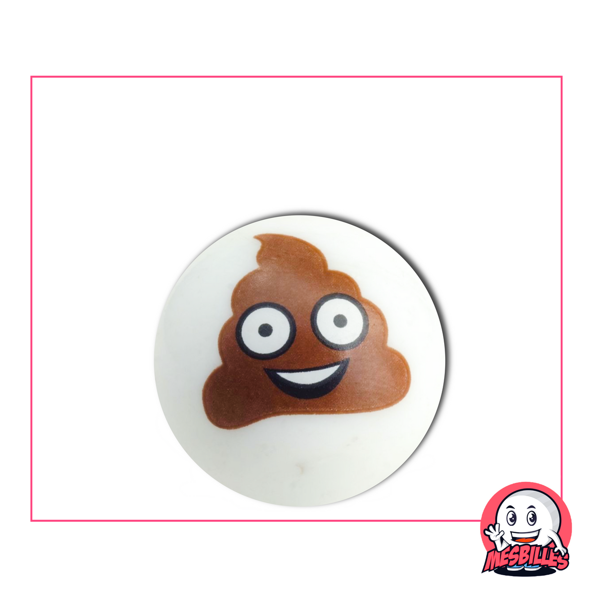 White Marble illustrated with a wide-eyed smiling poo emoji