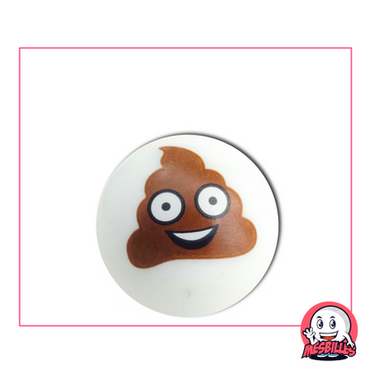 White Marble illustrated with a wide-eyed smiling poo emoji