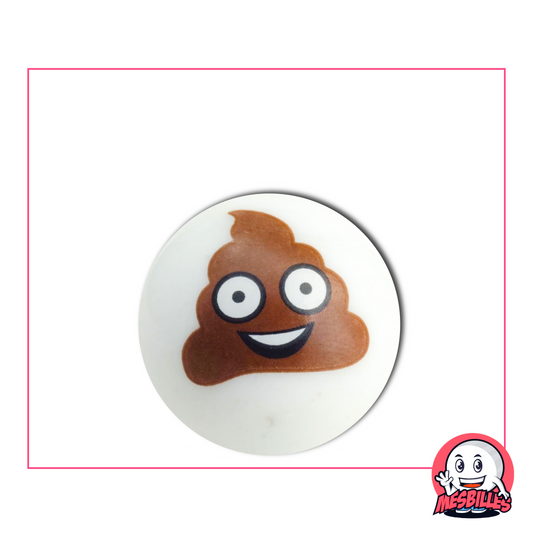White Marble illustrated with a wide-eyed smiling poo emoji