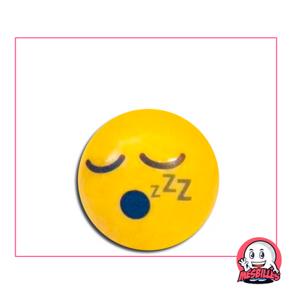 Yellow Marble with sleeping smiley, closed eyes, open mouth and ‘zzz’ symbol on the side