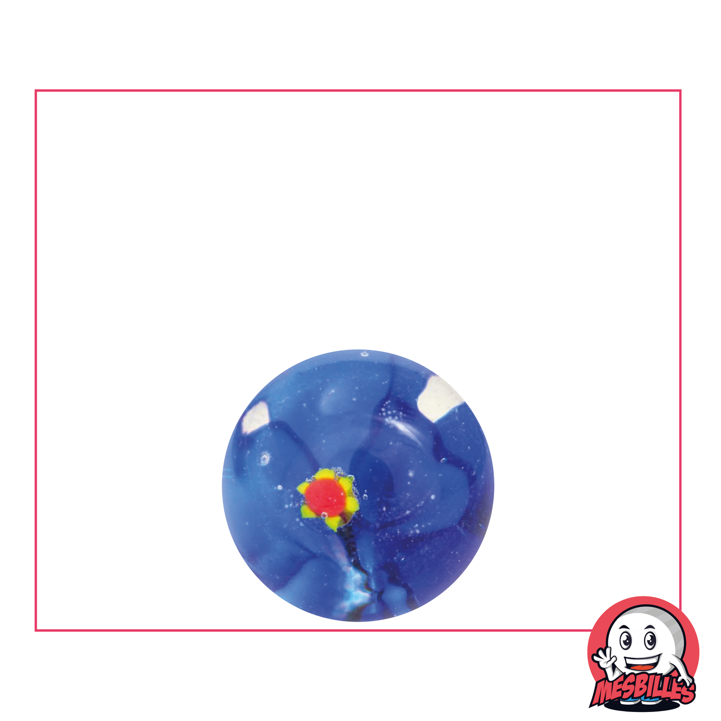 16 mm Blue 3D Flower Marble, translucent glass marble with blue flower inlay