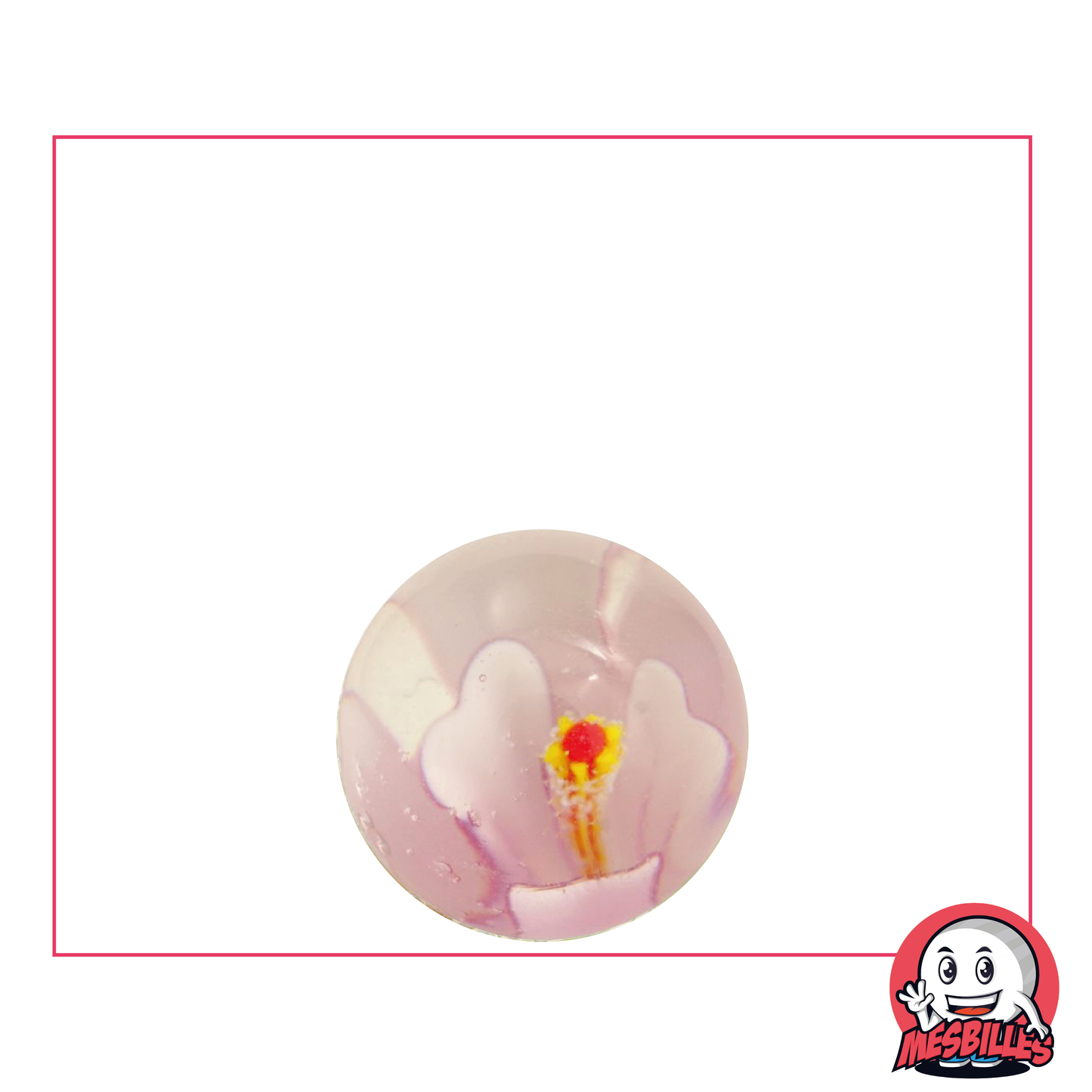 Marble Art Flower 3D 16 mm, transparent marble with pink flower inlay, Unique Marble Art