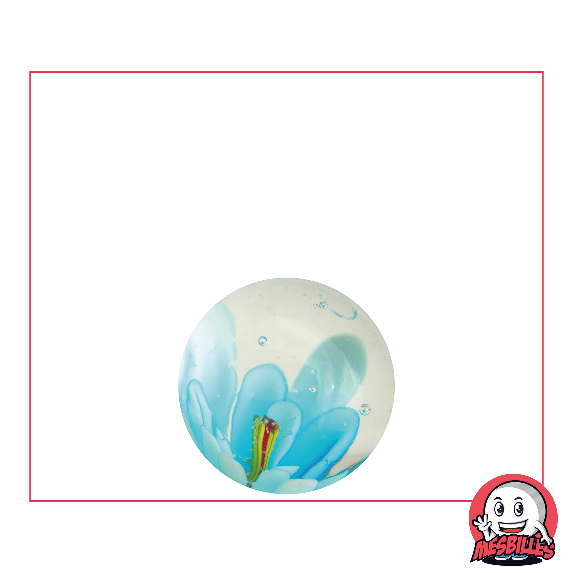 Marble Art Fleur 3D Turquoise 16 mm, transparent marble with central flower inlay