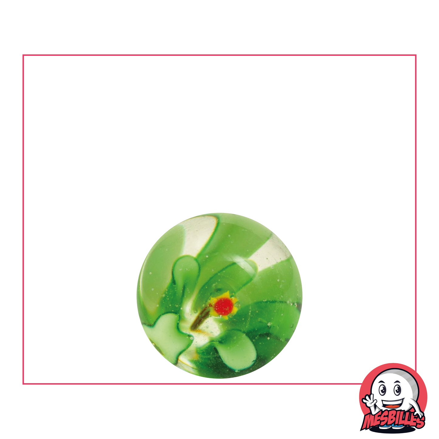 Marble Art Flower 3D Green 16 mm, crystalline marble with flower inlay, handcrafted ball of art