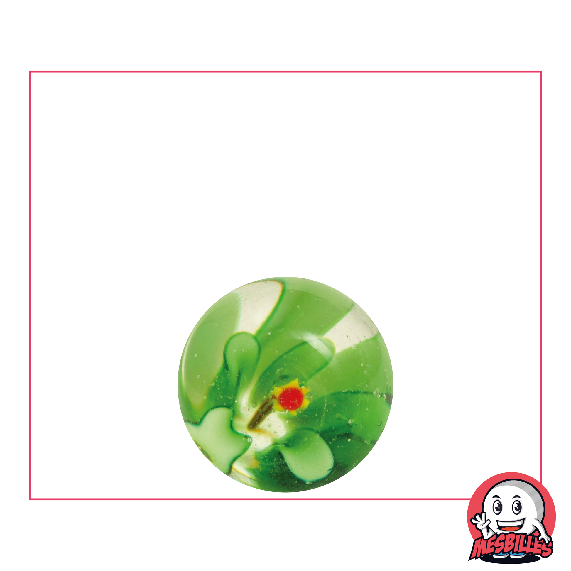 Marble Art Flower 3D Green 16 mm, crystalline marble with flower inlay, handcrafted ball of art