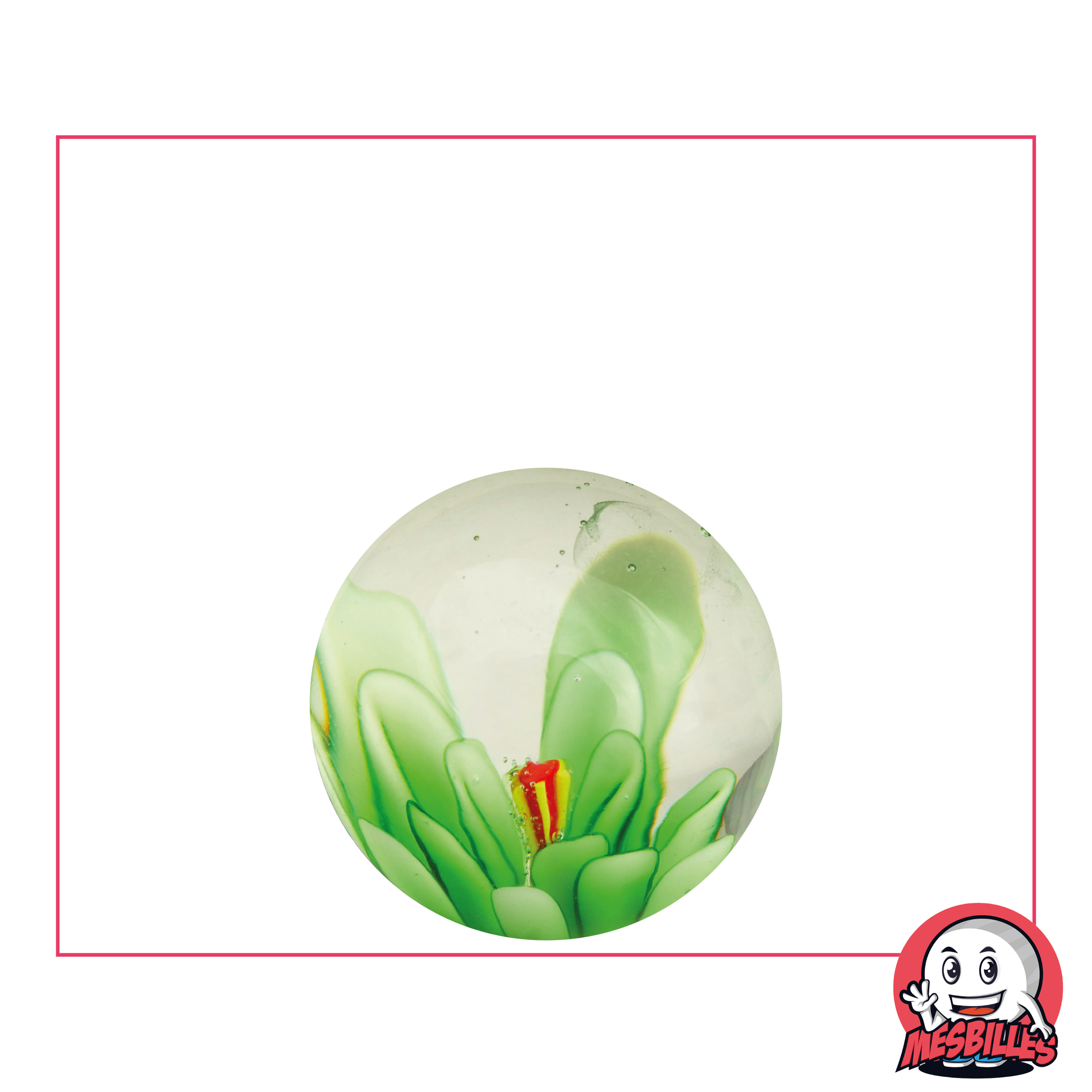 Green 3D Flower Art Bead 22 mm in translucent glass with green 3D flower inlaid in the centre My-Glassmarbles