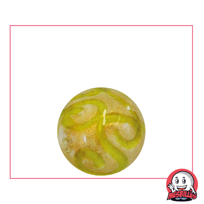 Marble Art Jewellery Yellow 22 mm, unique design marble in white with arabesques and gold glitter.