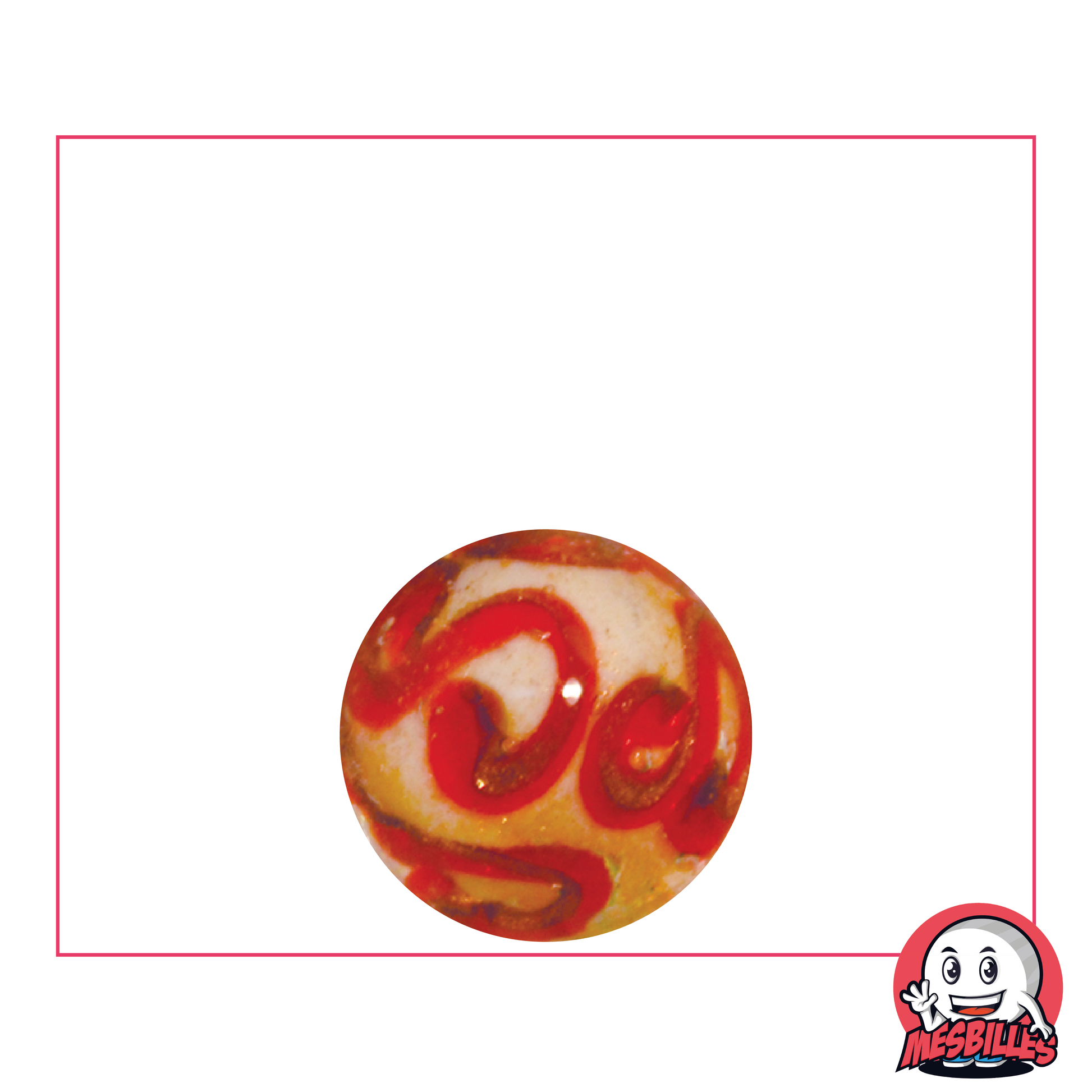 Art Marble 16 mm, white with red arabesques and gold glitter - limited edition