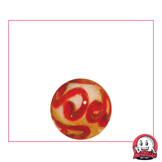 Art Marble 16 mm, white with red arabesques and gold glitter - limited edition