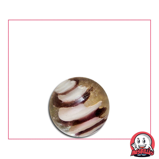 Bille Art Bonbon Blanc Violet 16 mm – bille en verre de Bohême transparente avec spirales violettes et blanches, effet confiserie artisanale élégante MesBilles