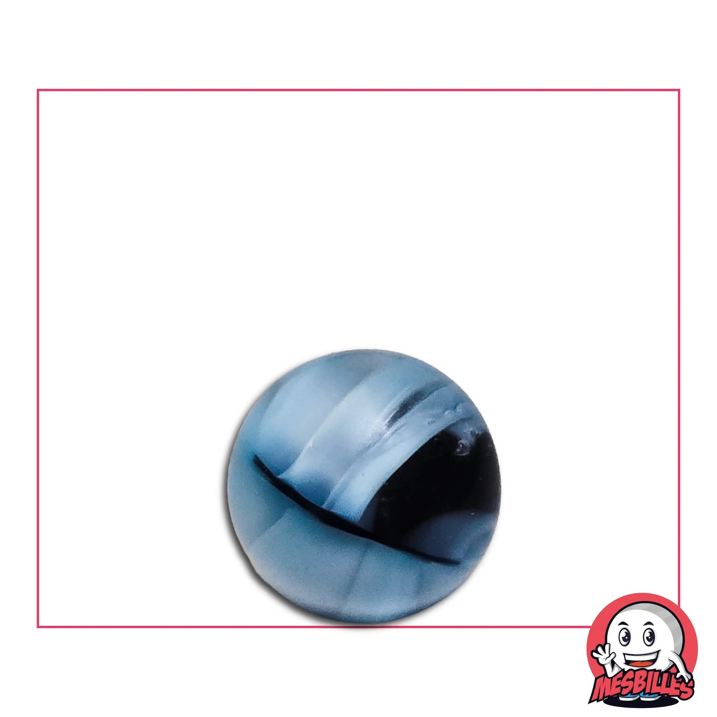 Bille Art Chafouin Bleu 16 mm brillante – bille espiègle bleue et noire, création originale MesBilles