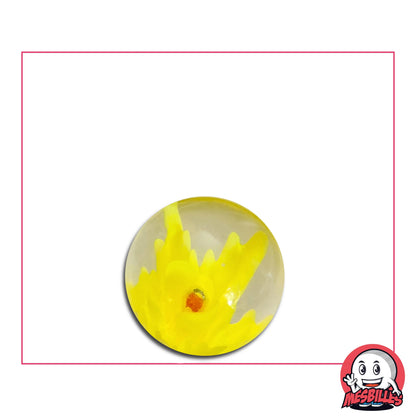 Bille Art Pissenlit 16 mm, bille cristalline avec fleur jaune en incrustation, Bille unique MesBilles