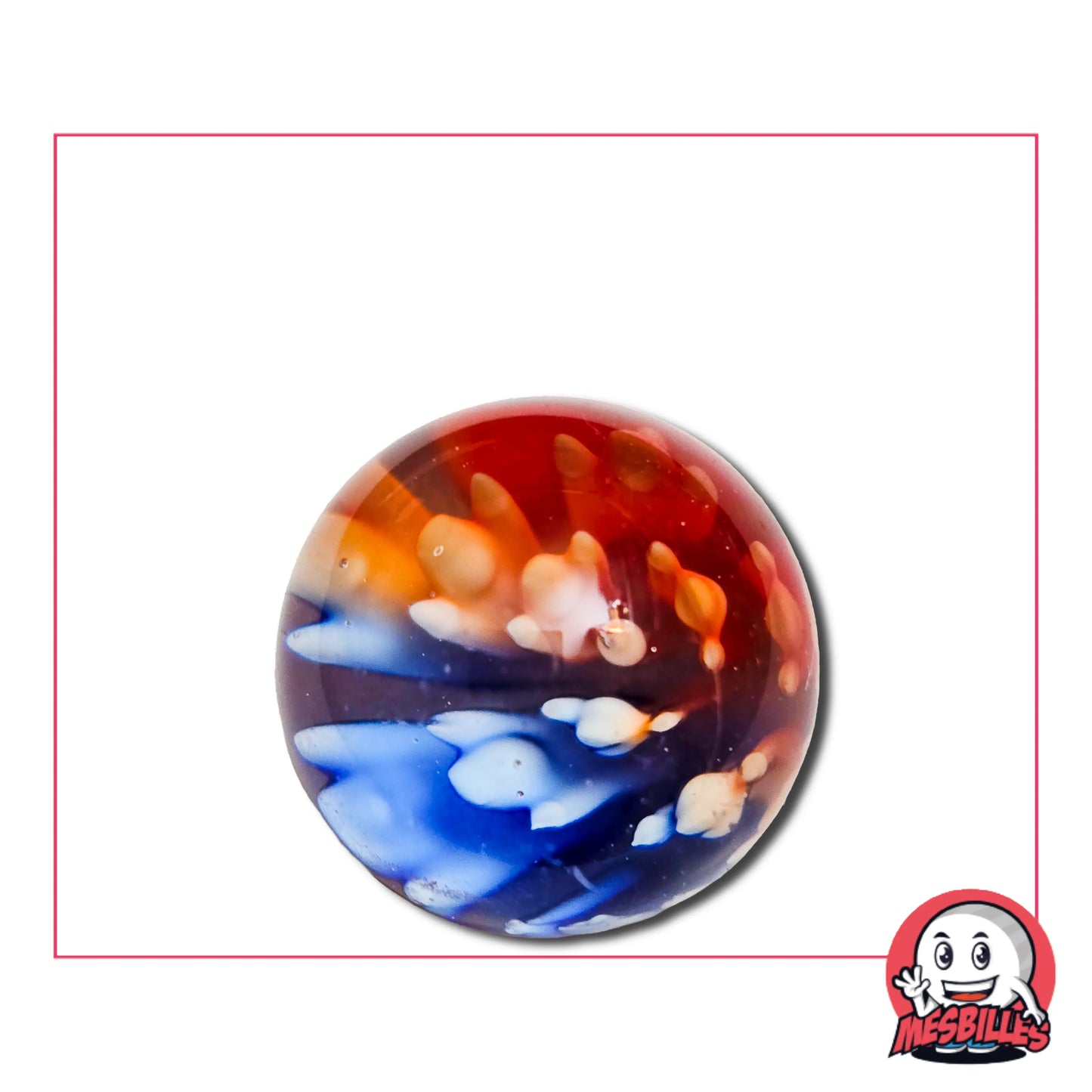 Bille d'Art Pissenlit Orange Bleu, bille de 25 mm, faites éclore votre collection de Billes avec la grande Bille d'Art Pissenlit Orange Bleu de 2,5 cm
