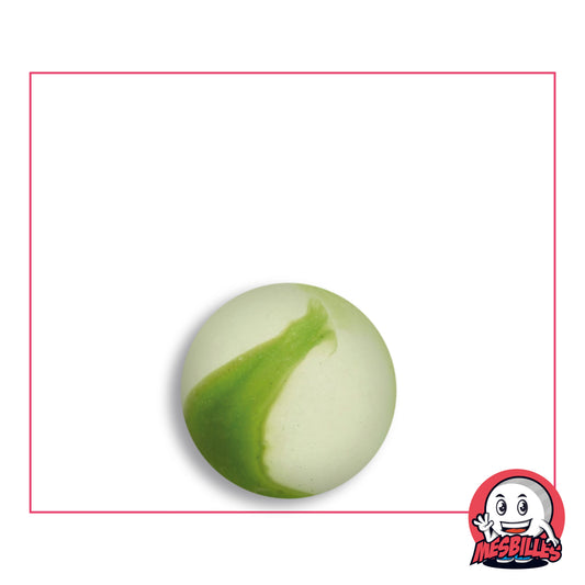 Bille Givrée Vert en verre dépoli blanc à bande vert pomme, vue de dessus, 16 mm de diamètre
