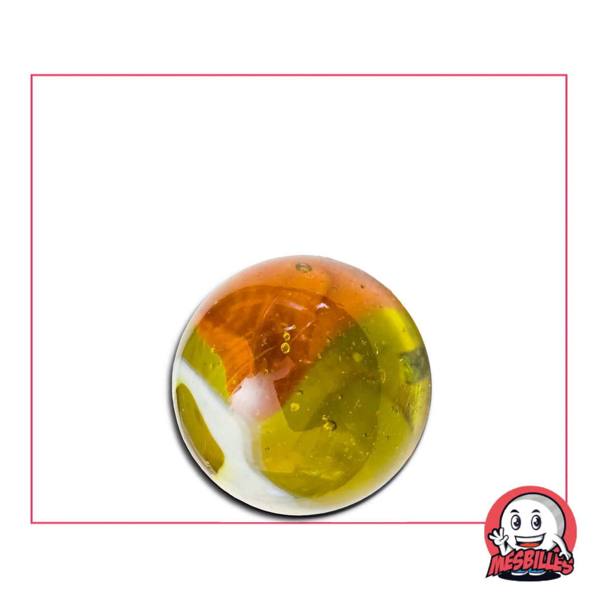 Bille Guêpe 16 mm en verre jaune et orange avec motif tourbillon blanc – MesBilles