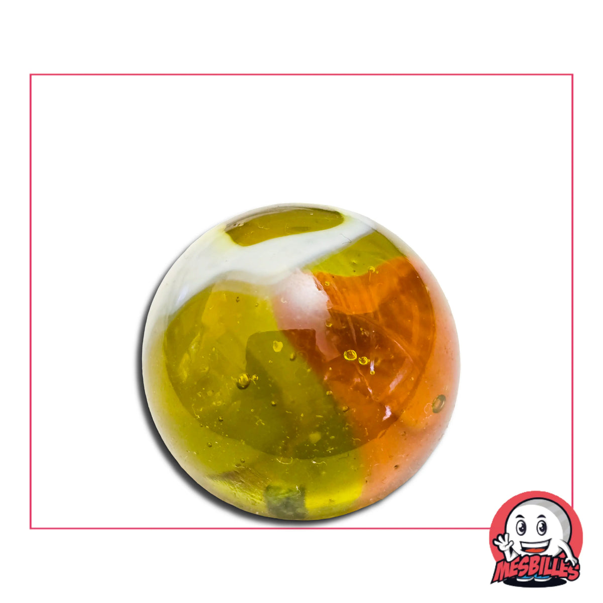 Billes en verre Guêpe 25 mm jaunes et orange avec motifs tourbillons blancs – MesBilles