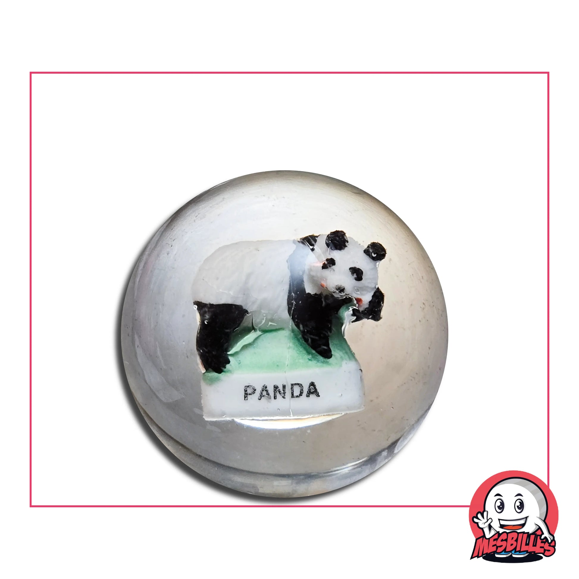 Bille Incrustation Panda 35 mm avec figurine panda miniature incrustée dans le verre.