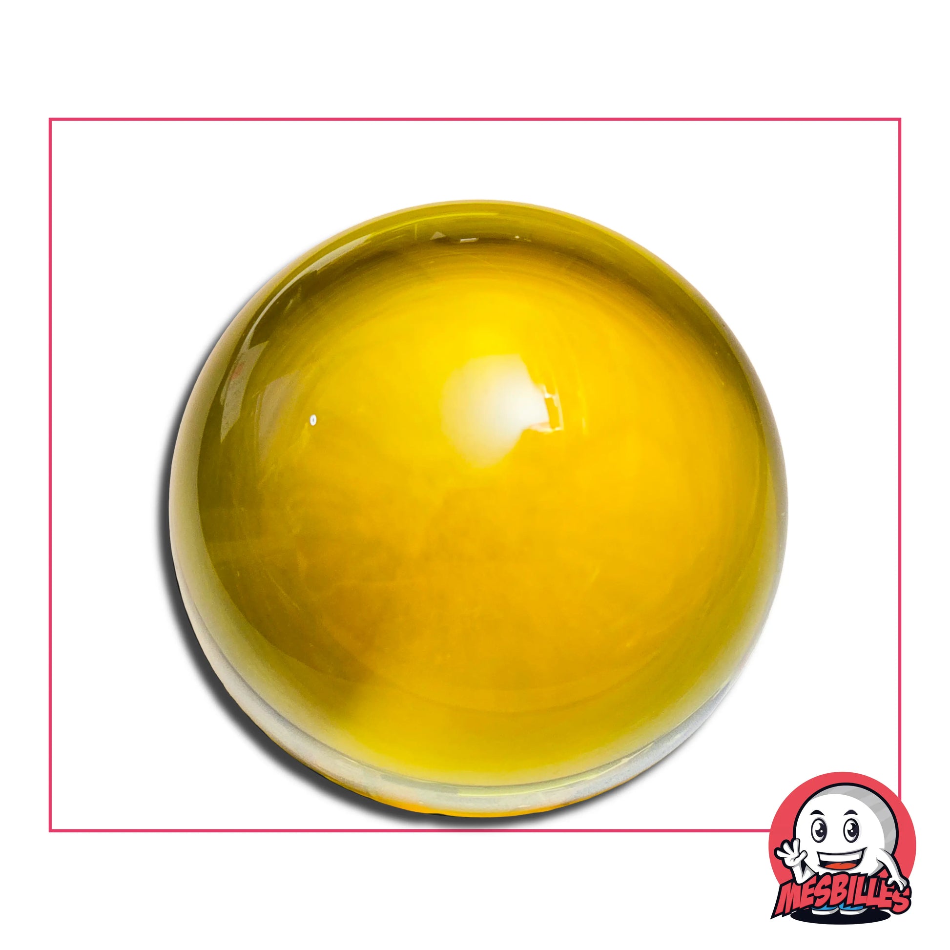 Bille Loupe Verre de Bohème Jaune 50 mm – grande bille translucide dorée en verre de Bohème, sphère décorative lumineuse MesBilles