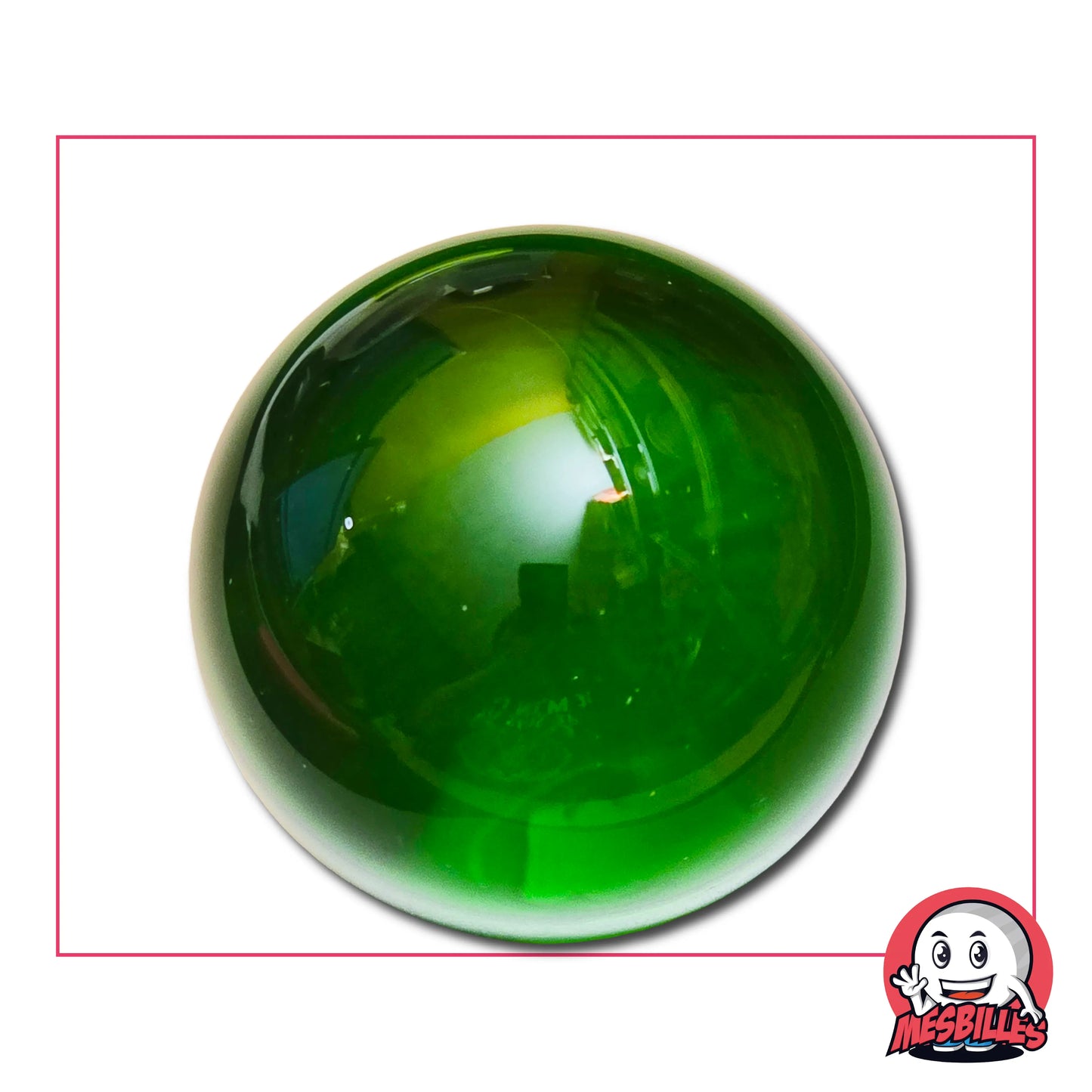 Bille Loupe Verre de Bohème Vert 50 mm – grande bille décorative translucide verte en verre d’art, sphère de collection MesBilles