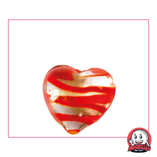 Shaped Marble Heart in translucent crystal glass with red stripes, flat ball 25 mm, My-Glassmarbles