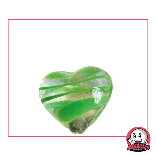 Bead Heart in translucent crystal glass with green stripes, flat 25 mm, My-Glassmarbles